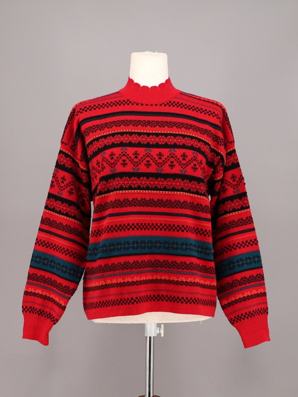 DEMETRE Vintage Wool Blend Fairisle Red Mockneck Sweater Women's Size S